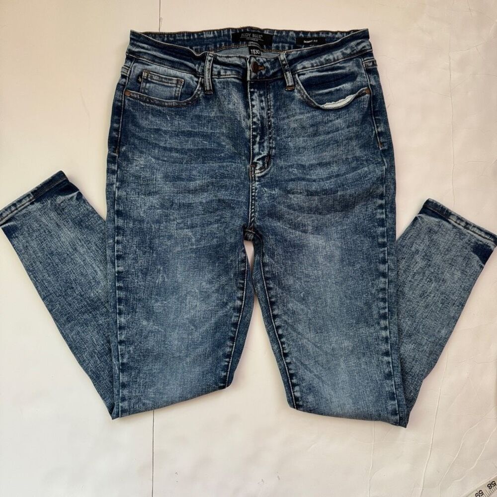 Judy Blue Women's High Waist Acid Wash Cotton Blend Skinny Jeans Blue Size 11/30